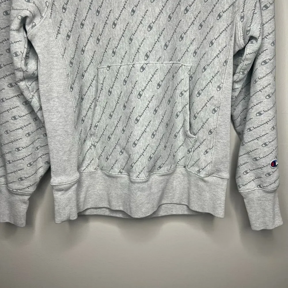 Champion Men's Reverse Weave‎ Pullover Hoodie All Over Print Size Medium Gray